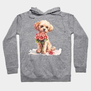 Valentine Poodle Dog Giving Flowers Hoodie